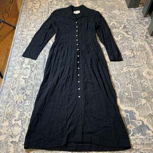 Vintage Julian Taylor Black Button-Down Maxi Dress with Tie Back Size 12